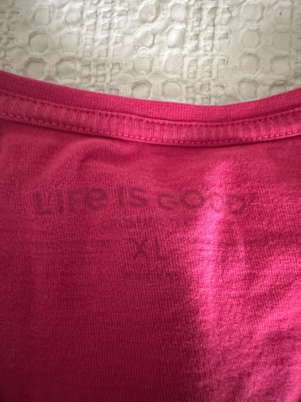 Life Is Good Bright Pink V-Neck Tee with 'Believe There Is Good' Graphic - Picture 2 of 3
